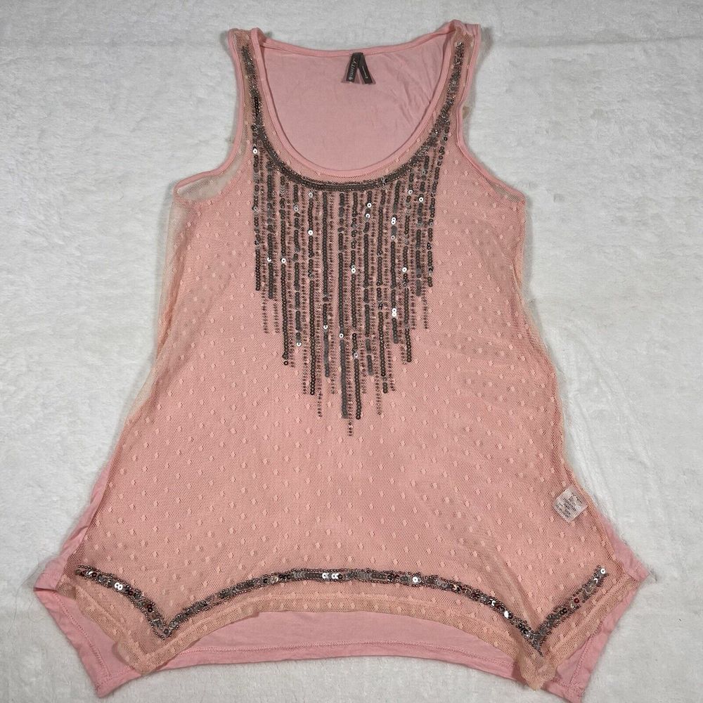 Gypsy Sheer Beaded Sequined Boho Top Medium Romantic Coquette Fairy Goth Y2K